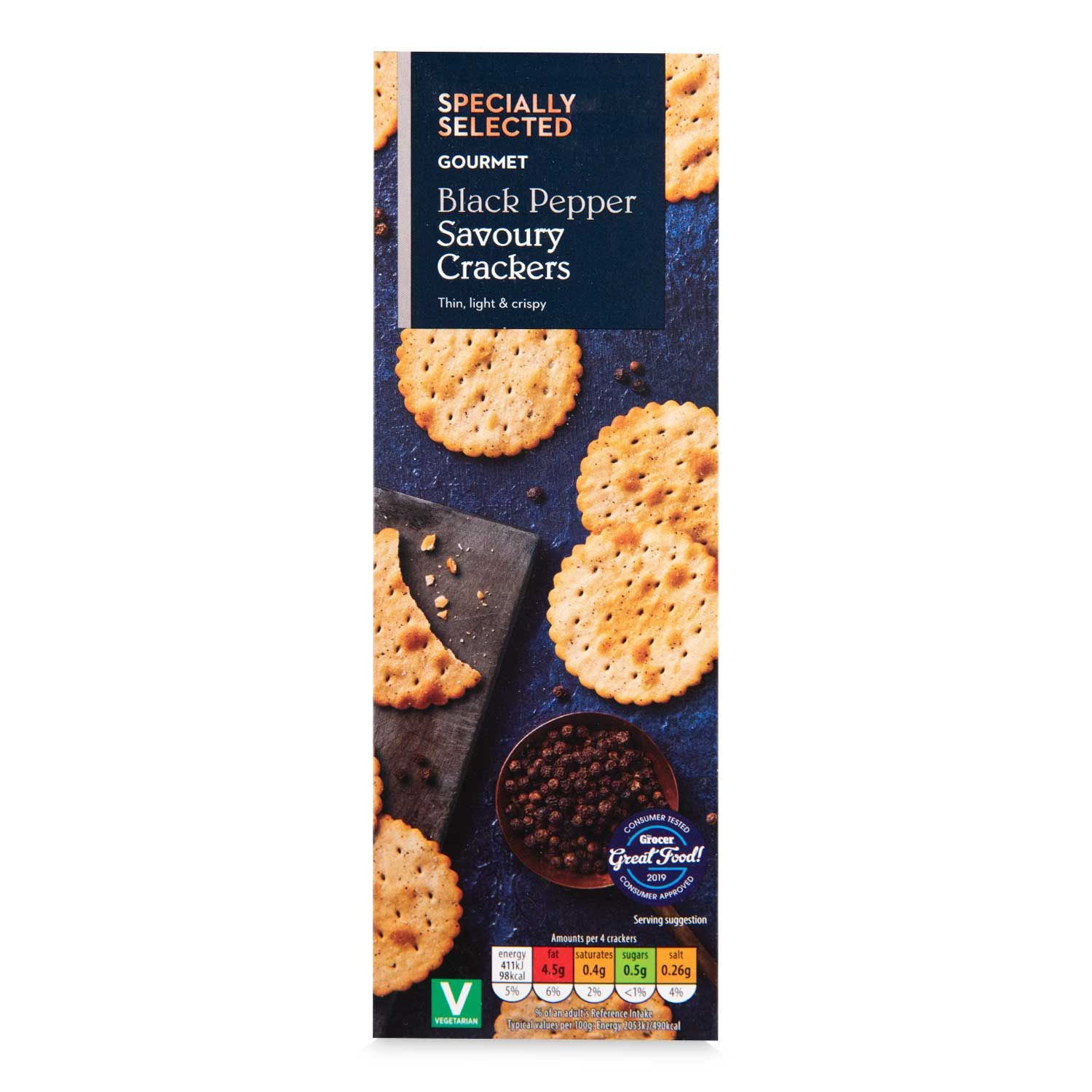 Gourmet Black Pepper Savoury Crackers 185g Specially Selected